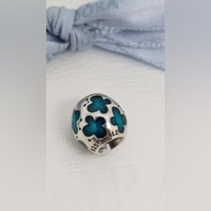 Pandora silver charm with green flowers